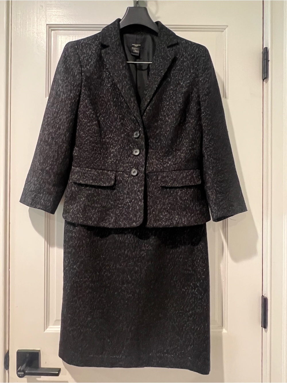 Ann Taylor Black Textured Blazer and Skirt Set
